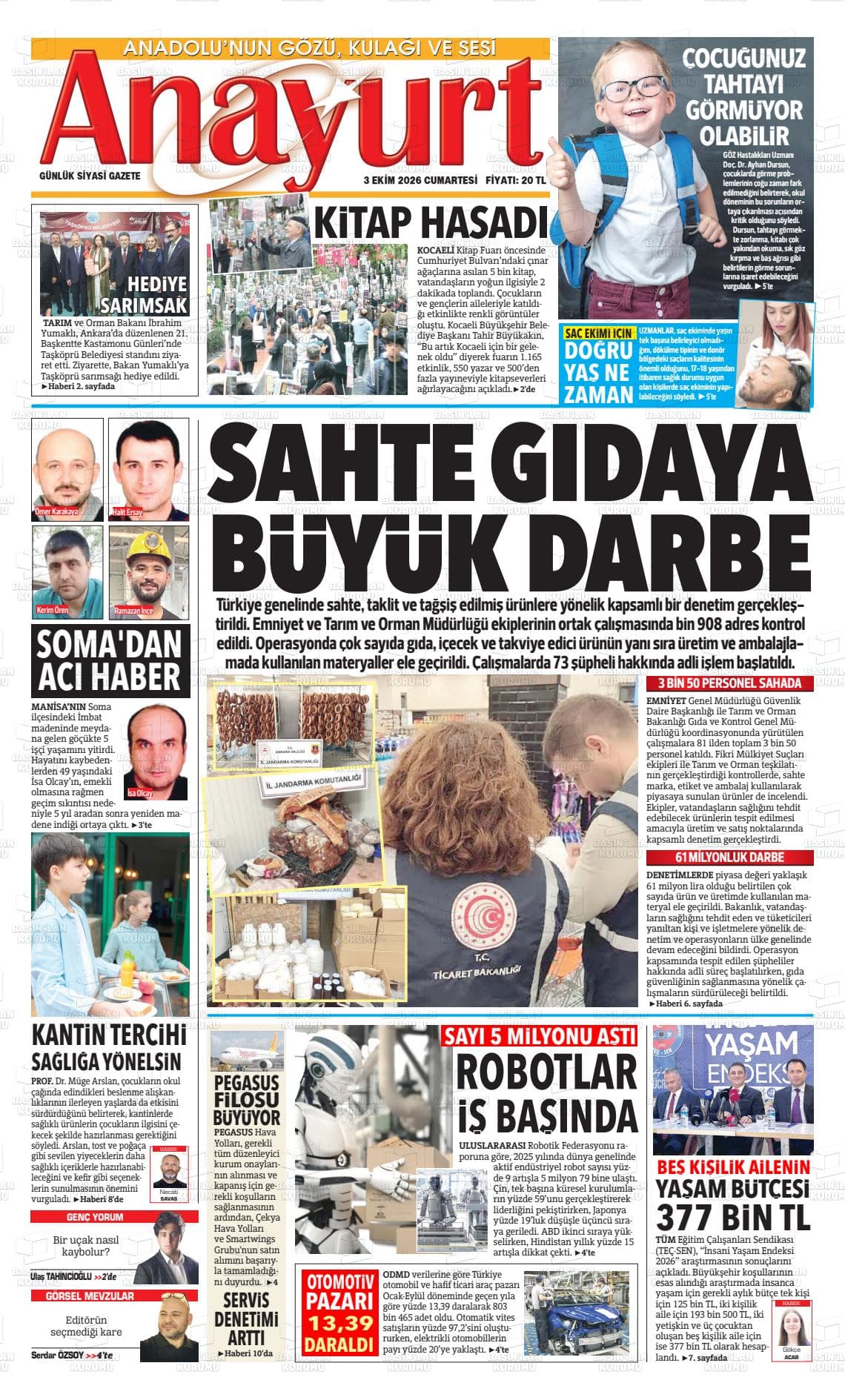 ANAYURT gazetesi birinci sayfası