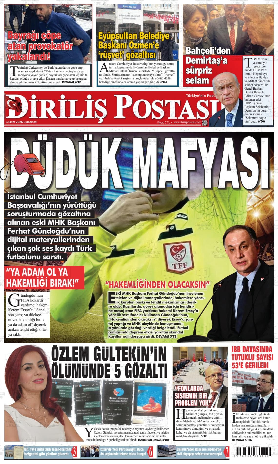 DİRİLİŞ POSTASI gazetesi birinci sayfası