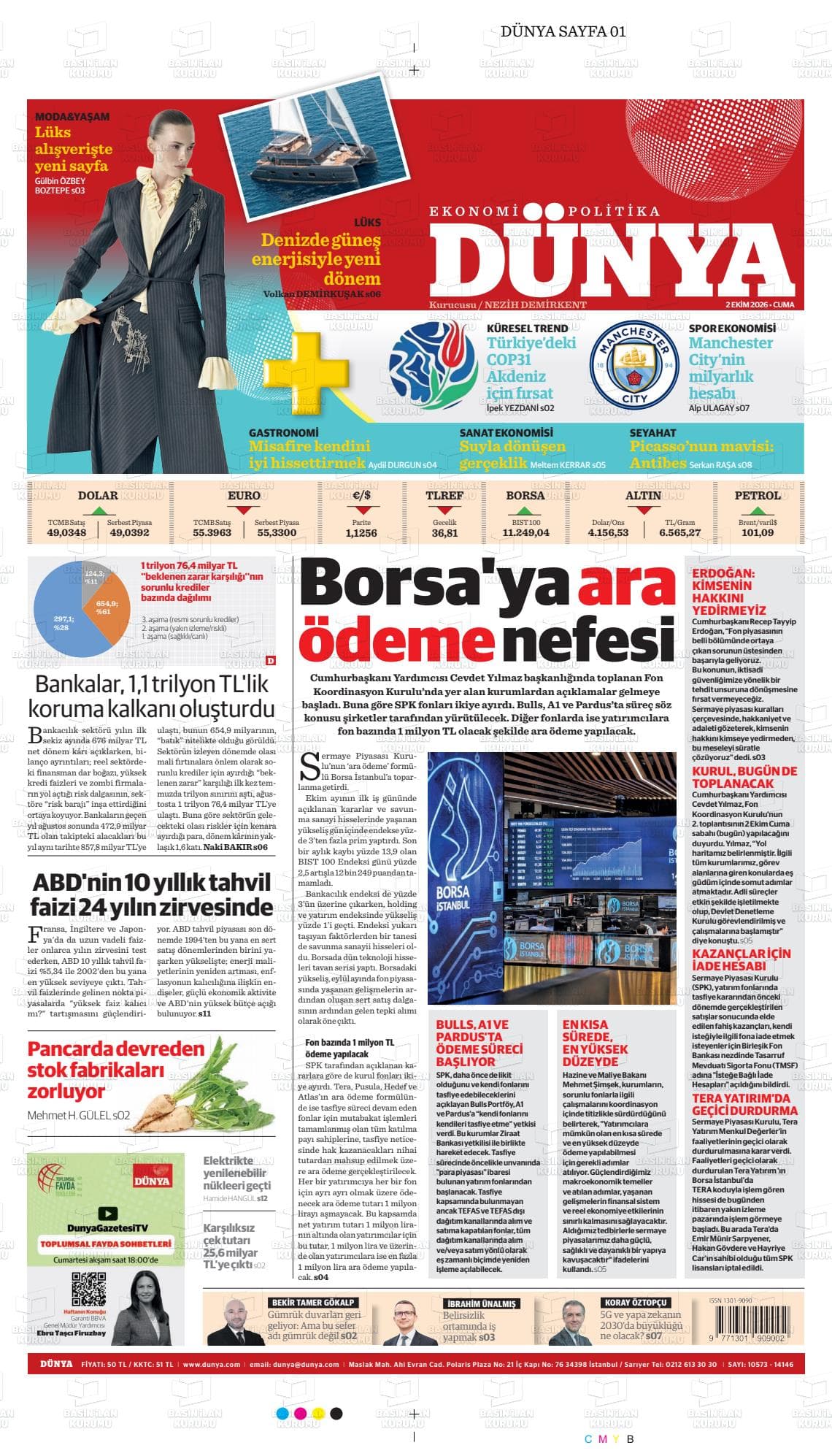 DÜNYA gazetesi birinci sayfası