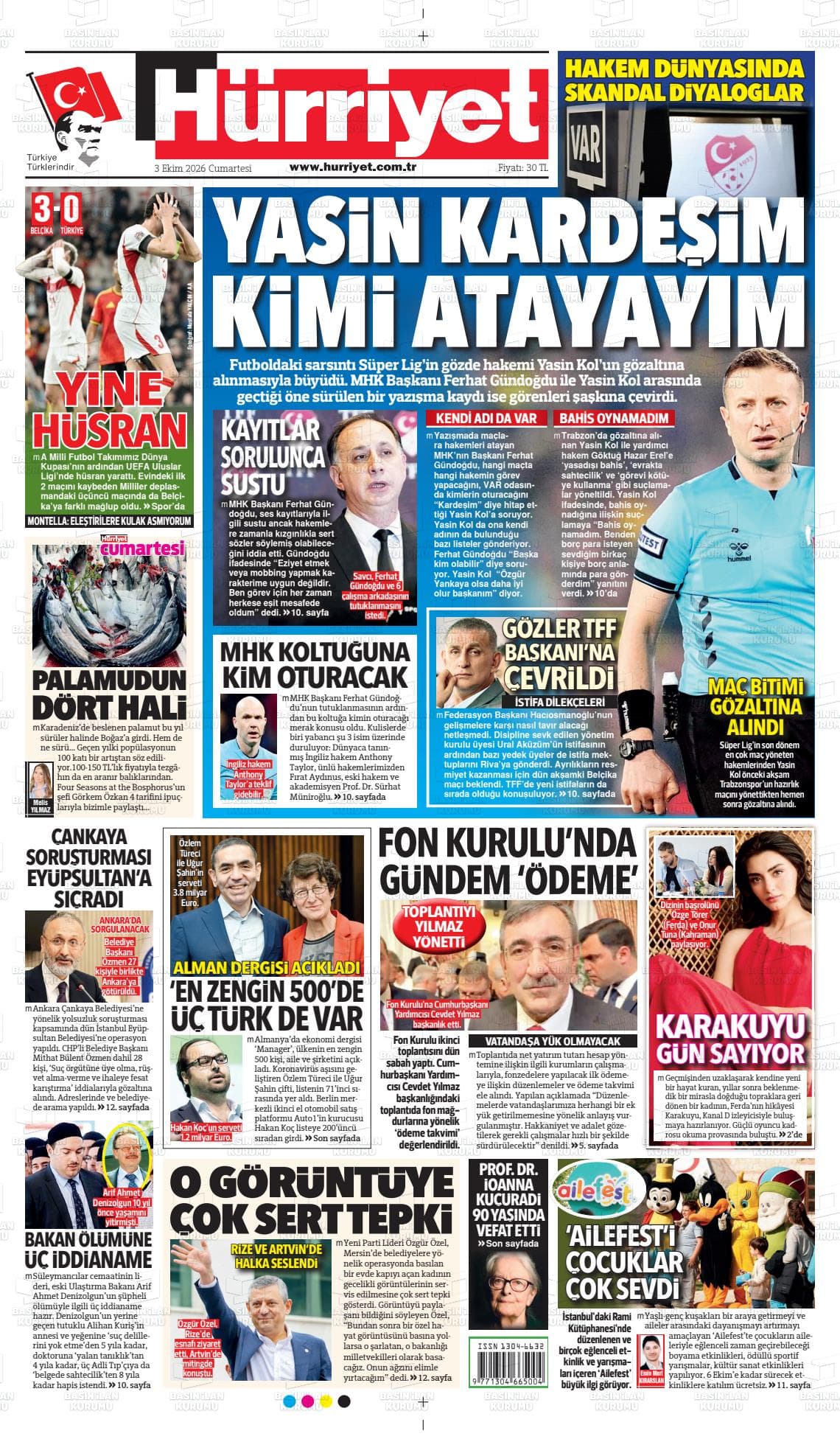 HÜRRİYET gazetesi birinci sayfası