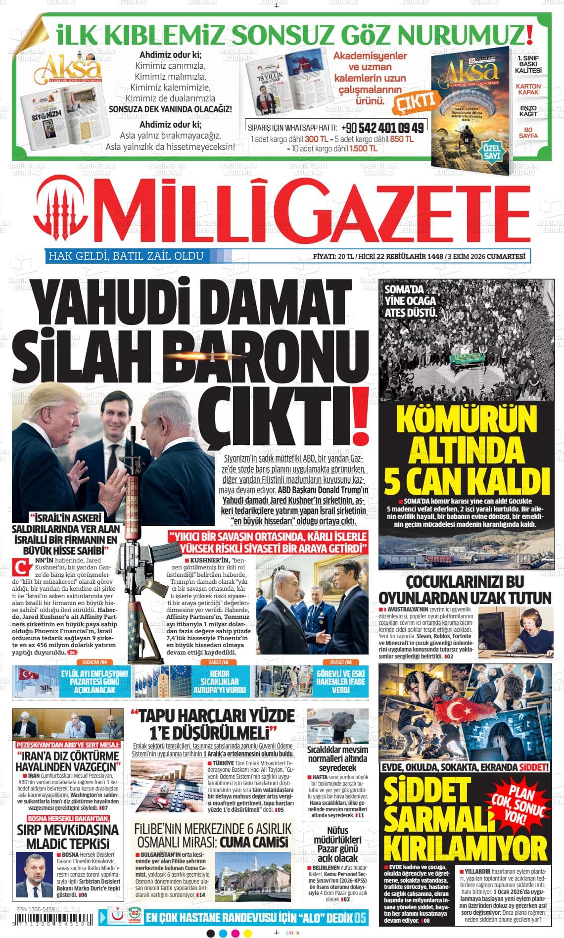 MİLLİ GAZETE gazetesi birinci sayfası