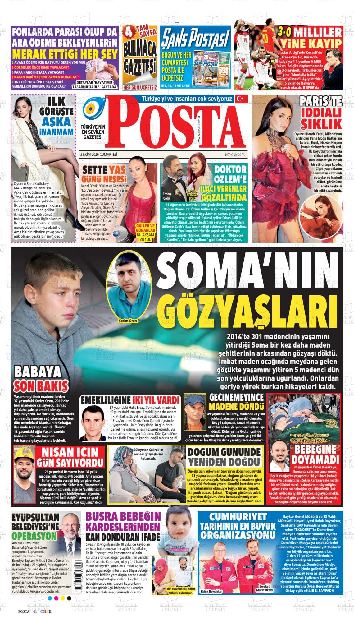 POSTA gazetesi birinci sayfası