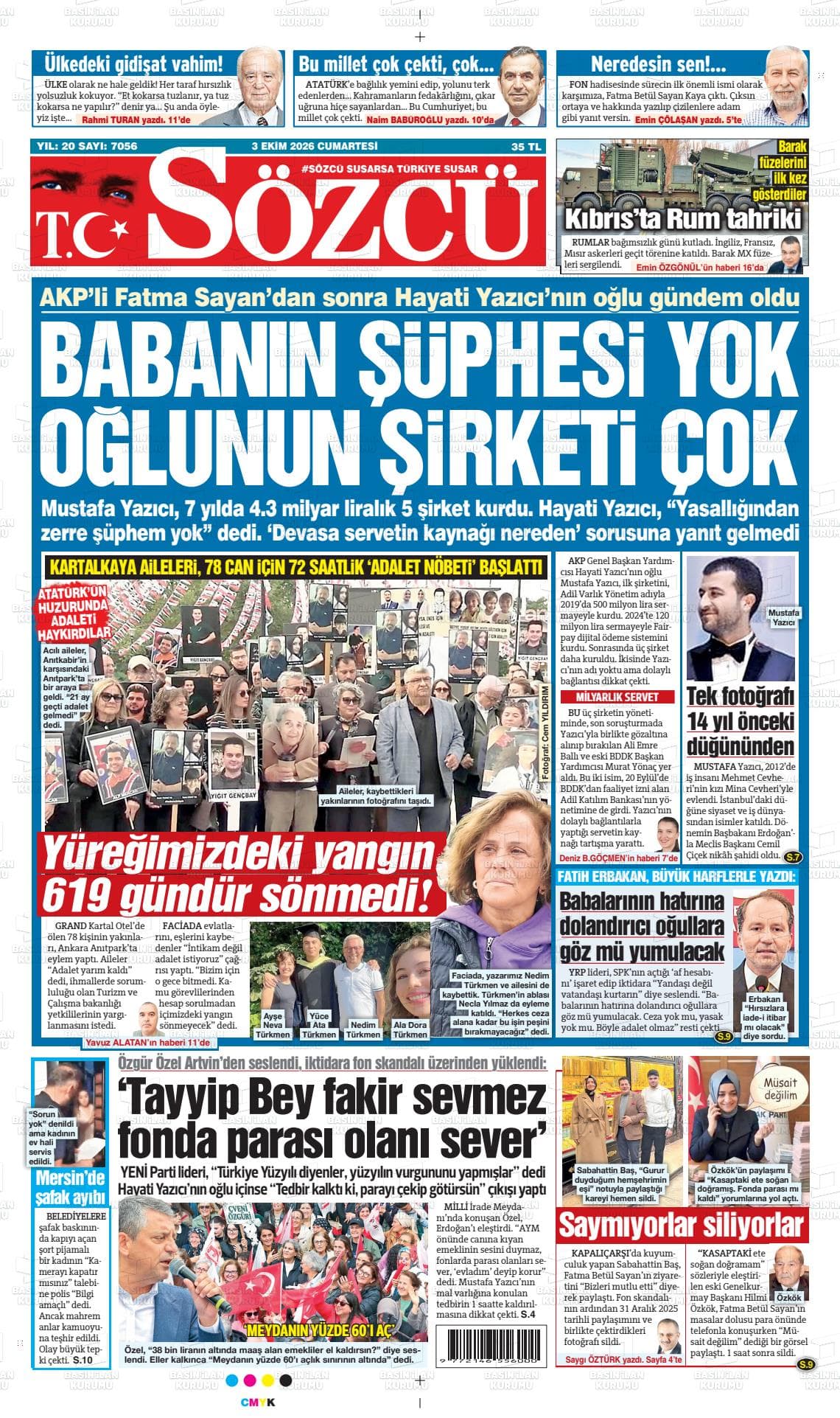 SÖZCÜ gazetesi birinci sayfası