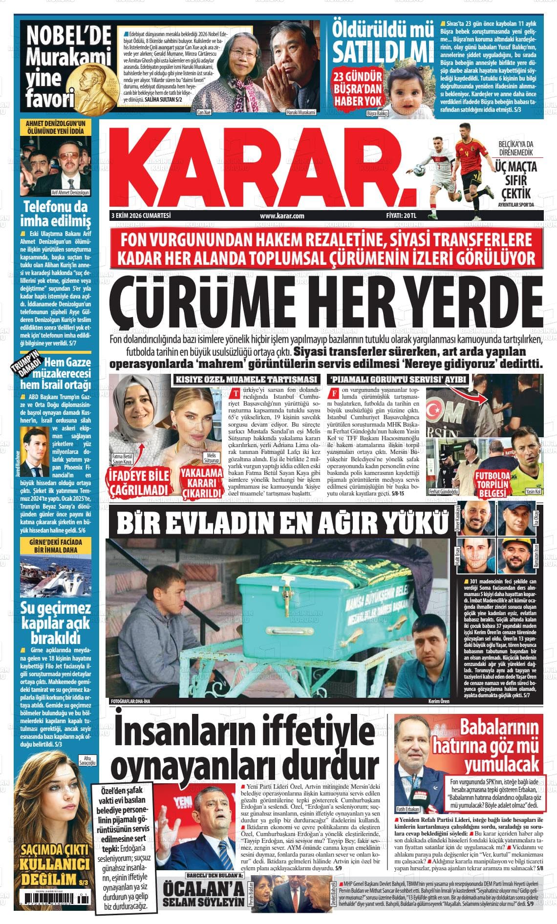 KARAR gazetesi birinci sayfası