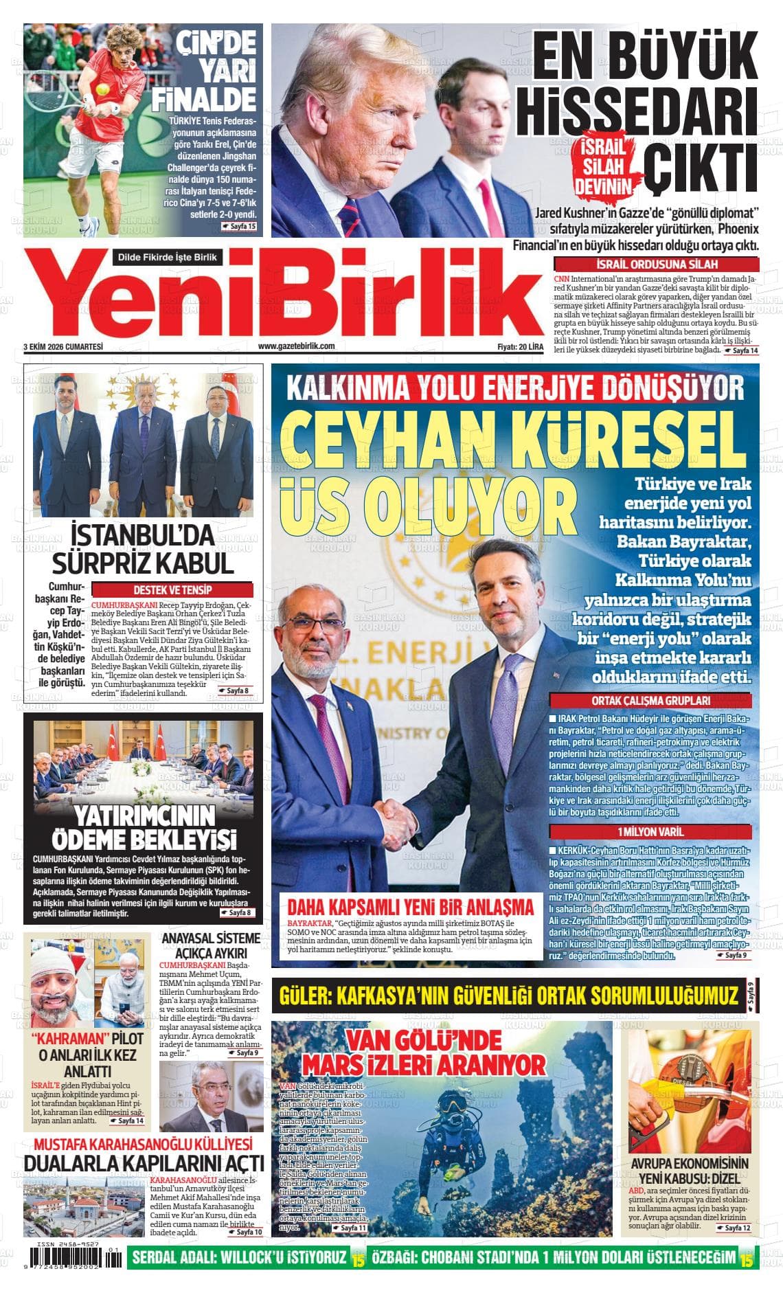 YENİ BİRLİK gazetesi birinci sayfası