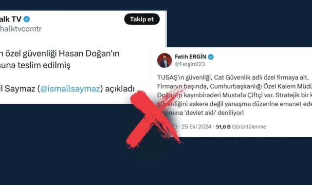 TUSAŞ'ın güvenliği ile ilgili iddialara Dezenformasyon açıklaması