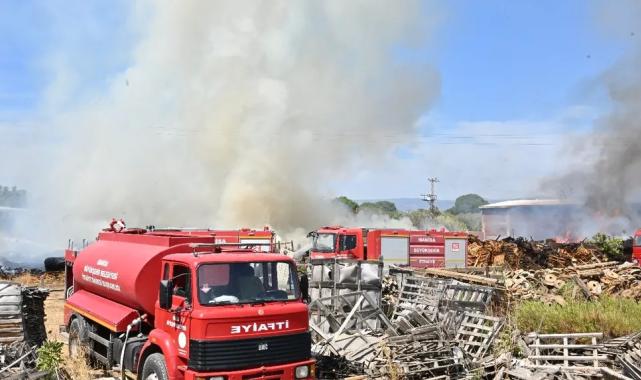 Manisa'da palet fabrikasında yangın!