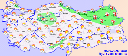 Meteoroloji 20 Eylülde ülke genelinde sağanak yağış ve gök gürültülü fırtına uya